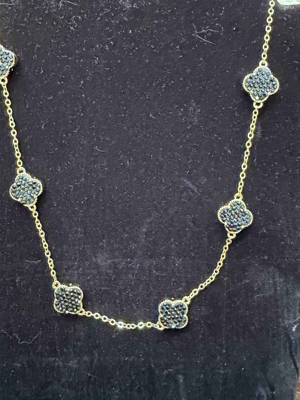 Source Unknown Gold-Tone Necklace with Black Pavé Clover Accents